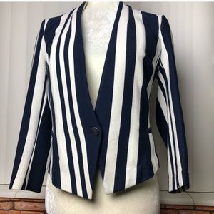 Navy and white striped blazer